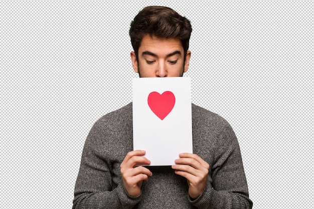 Giovane uomo festeggia il giorno di san valentino