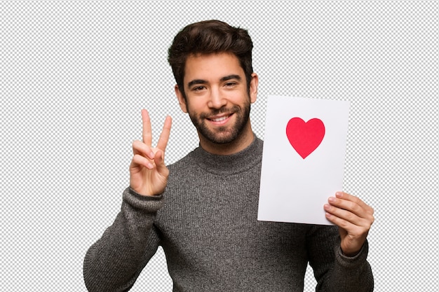 Young man celebrating valentines day