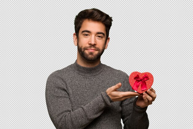 Young man celebrating valentines day