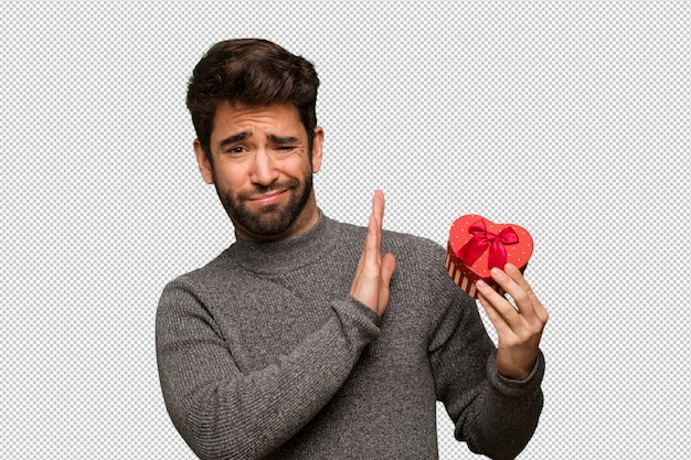 Young man celebrating valentines day