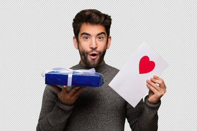 Young man celebrating valentines day