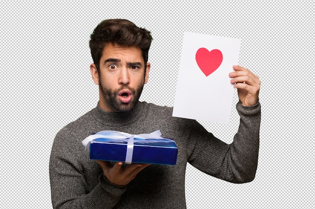 Young man celebrating valentines day