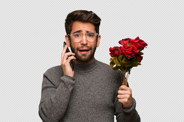 Young man celebrating valentines day