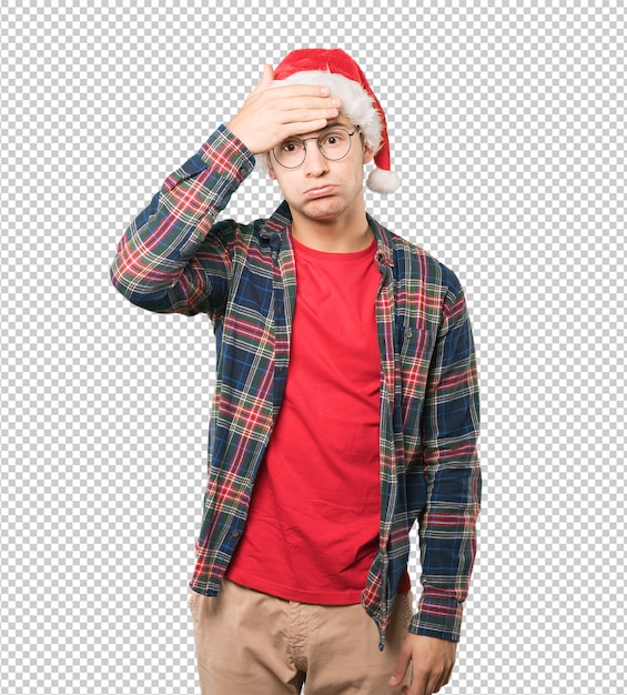 Young man at Christmas doing gestures