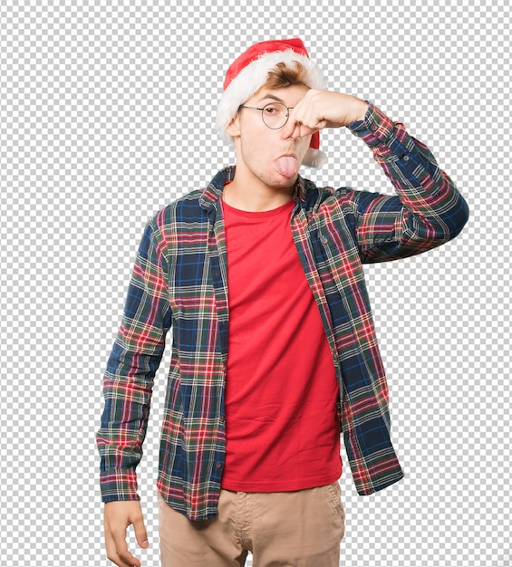 PSD young man at christmas doing gestures