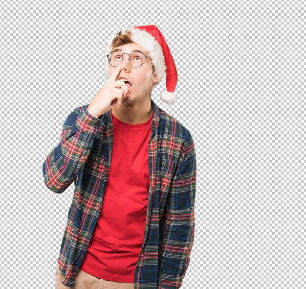 Young man at Christmas doing gestures