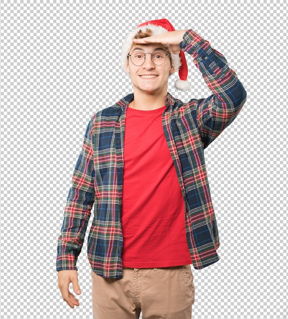 Young man at Christmas doing gestures