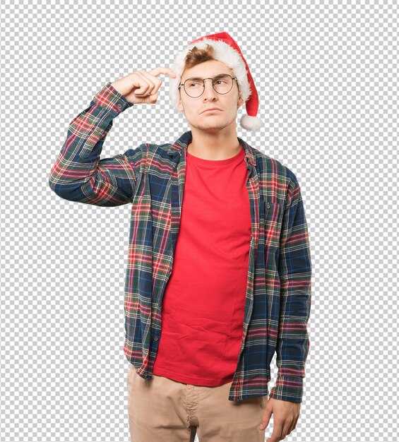 Young man at christmas doing gestures