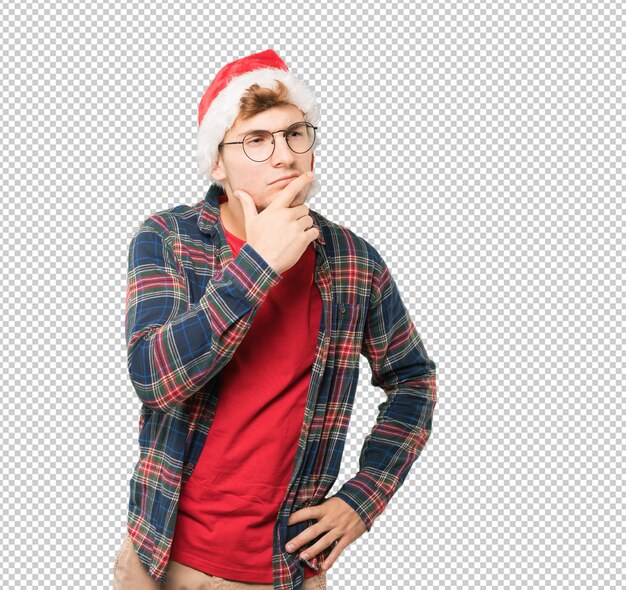 Young man at Christmas doing gestures