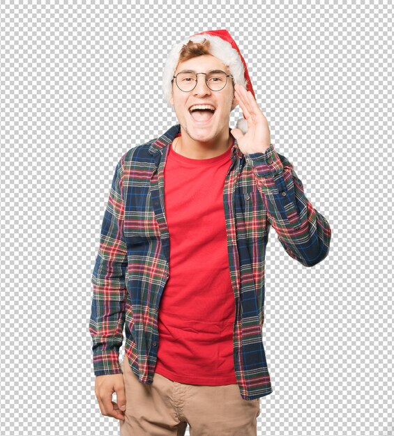 Young man at Christmas doing gestures