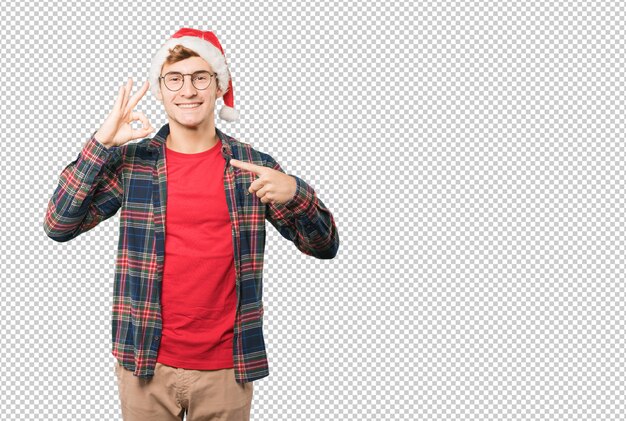 Young man at christmas doing gestures