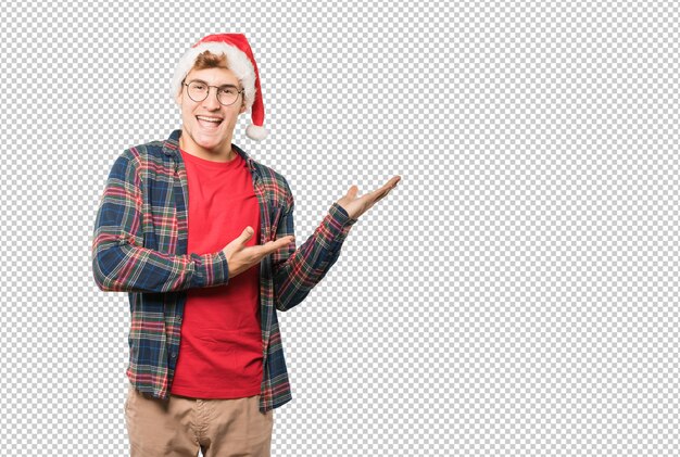 Young man at christmas doing gestures