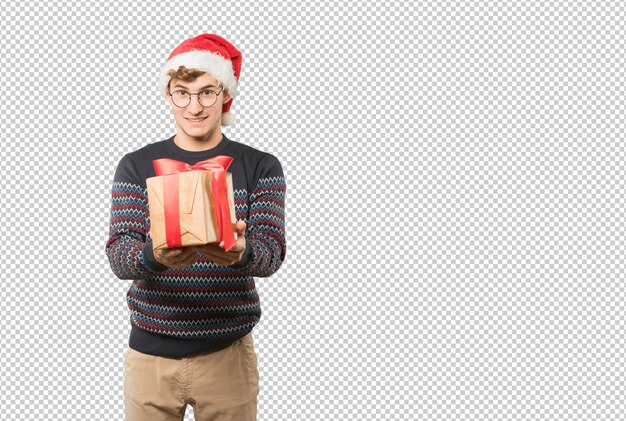 Young man at christmas doing gestures