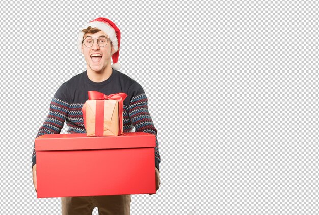 Young man at christmas doing gestures