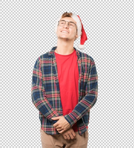 Young man at christmas doing gestures