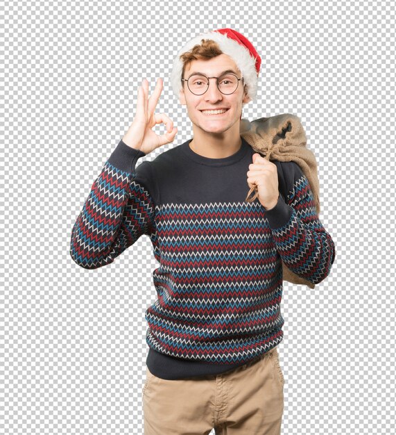 PSD young man at christmas doing gestures