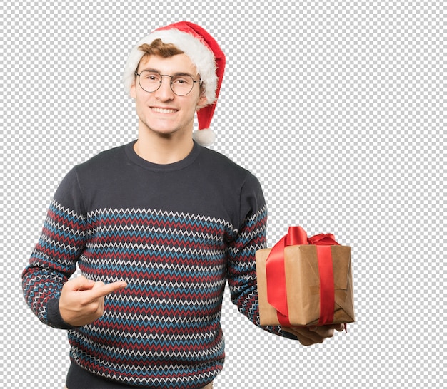 Young man at Christmas doing gestures