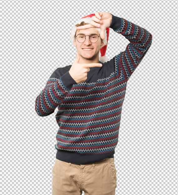 Young man at christmas doing gestures