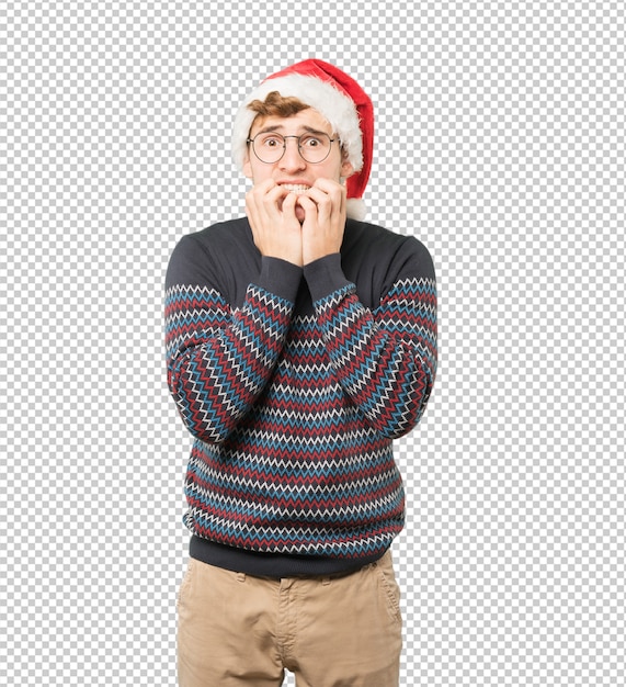 Young man at Christmas doing gestures