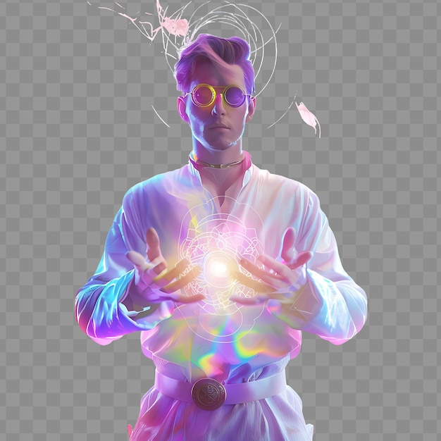 PSD young man clairvoyant with mystical form third eye aura read character design game asset concept
