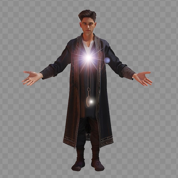 PSD young man clairvoyant with mystical form third eye aura read character design game asset concept