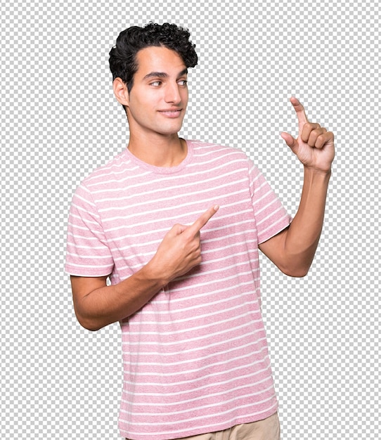 PSD young man doing a gesture of small size with his hand