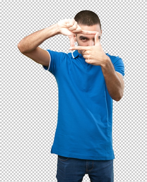 PSD young man doing hand gestures