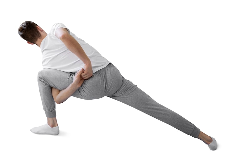 PSD young man doing a yoga position