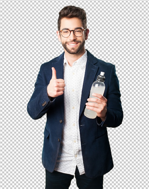 PSD young man drinking a refreshment