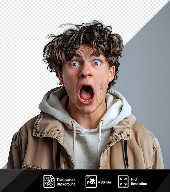 PSD young man get mad in a hoodie png psd