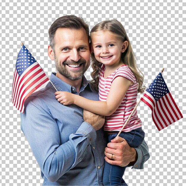 PSD un giovane con un bambino e una bandiera americana