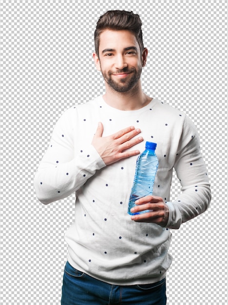 PSD young man holding water bottle