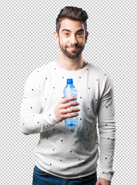 Young man holding water bottle