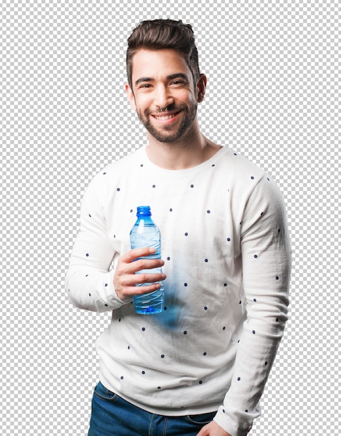 PSD young man holding water bottle