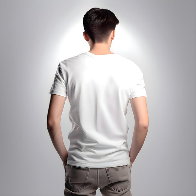 PSD 白いtシャツを着た若い男性 ⁇ 後ろから見たモックアップ ⁇