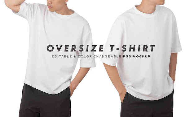 PSD Молодой человек в макете футболки большого размера psd, шаблон для вашего дизайна.