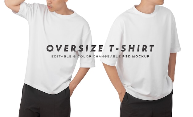 PSD 特大のtシャツモックアップpsd、あなたのデザインのテンプレートの若い男。