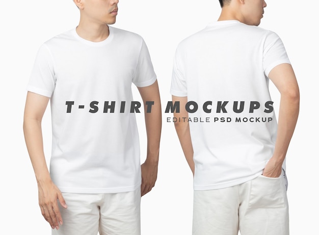 Молодой человек в футболке макет psd, шаблон для вашего дизайна.