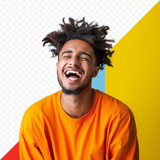 PSD young man over isolated colorful isolated background laughing