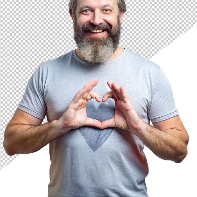 PSD a young man making heart with his hand on transparent background