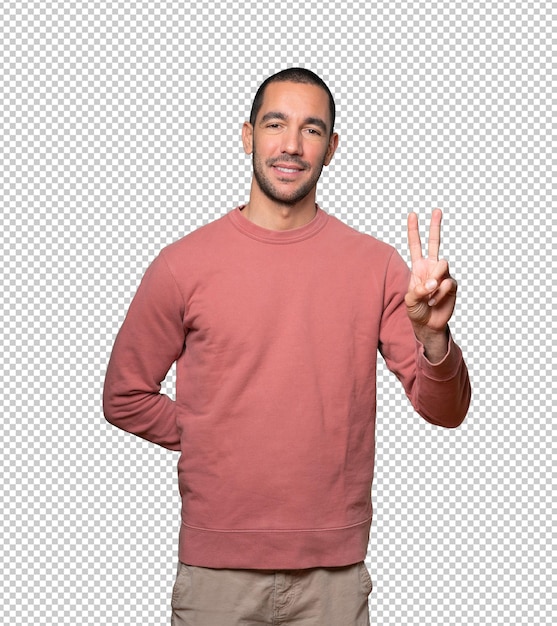 PSD young man making a number two gesture