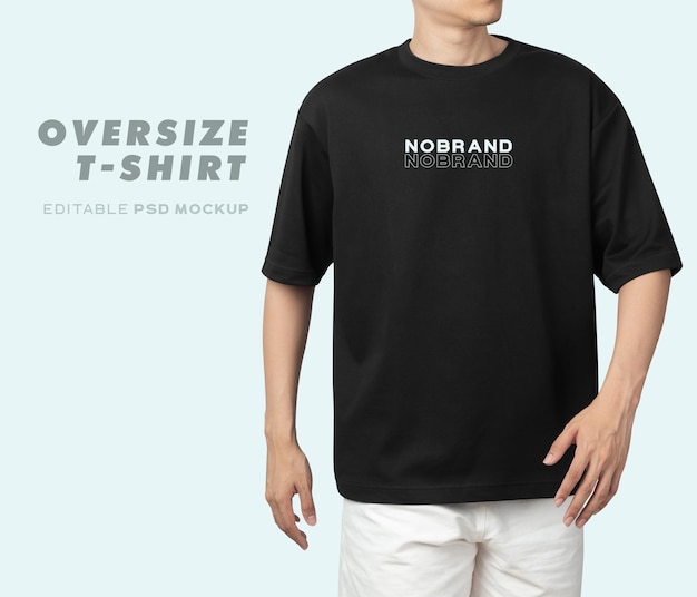 Young man in Oversize T shirt mockup psd, Template for your design.