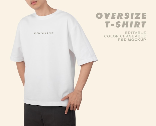 Premium PSD  Man wearing oversize t shirt o-neck mockup