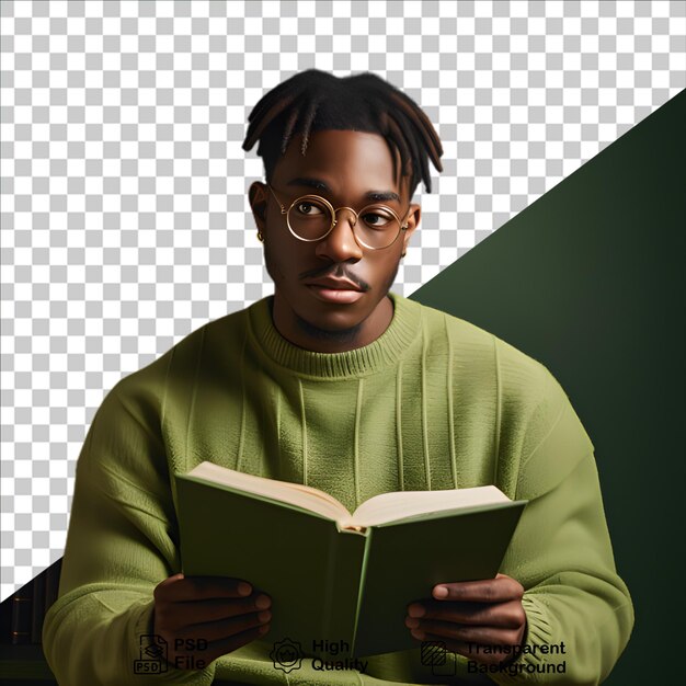 PSD a young man reading a book isolated on transparent background include png file