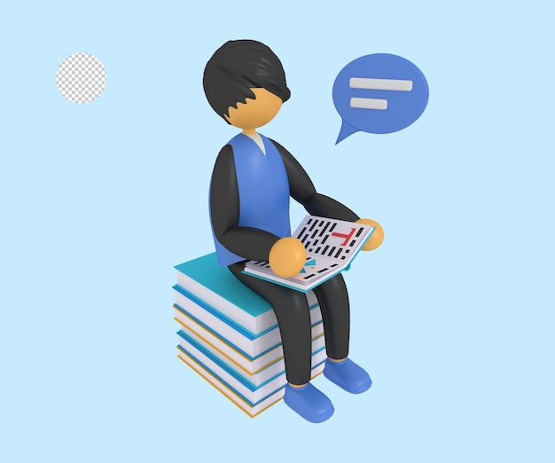 PSD 学校の本を読んでいる若い男