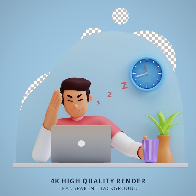 Young man sleeping 3d character illustration