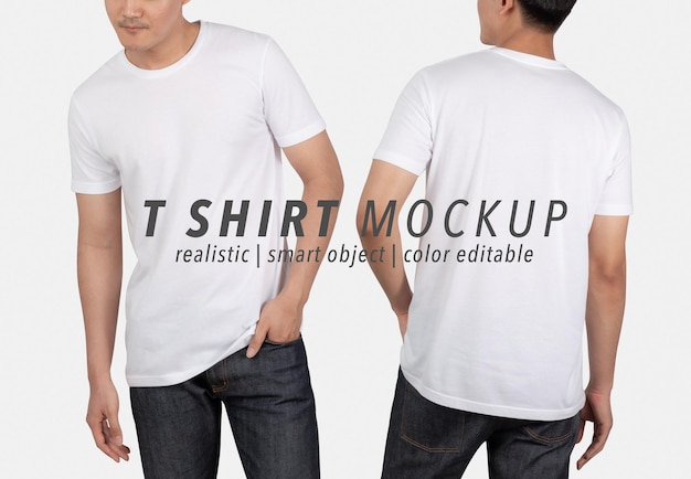 Young man in tshirt mockup psd template for your design