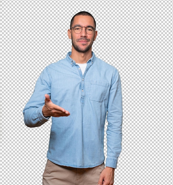 PSD young man waving with his hand