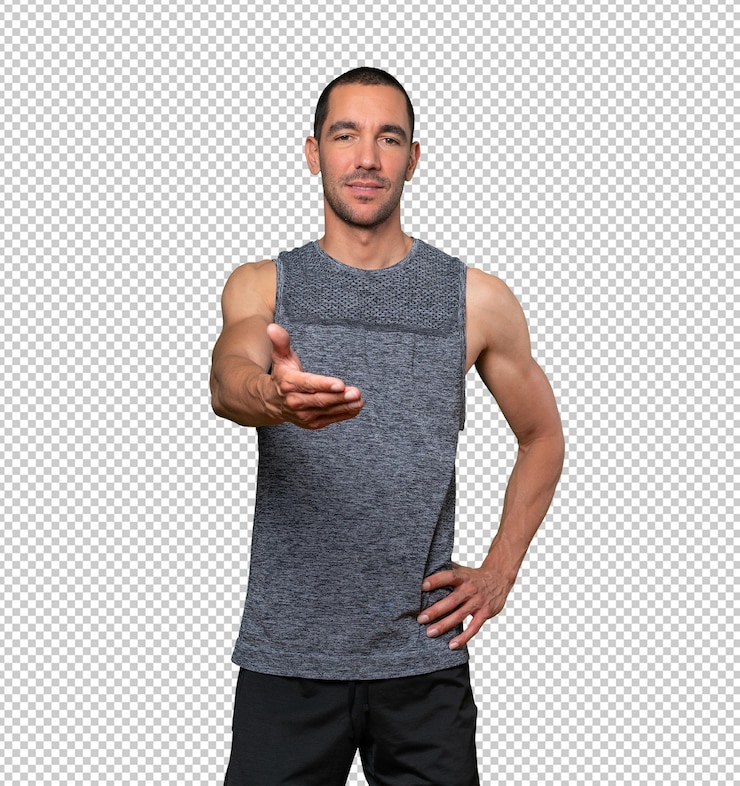 PSD young man waving with his hand
