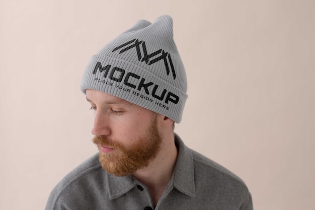 PSD young man wearing beanie mockup